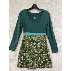 Prana Dress Women's S Green Paisley A Line Jersey‎ Fairy Long Sleeve Scoop Neck